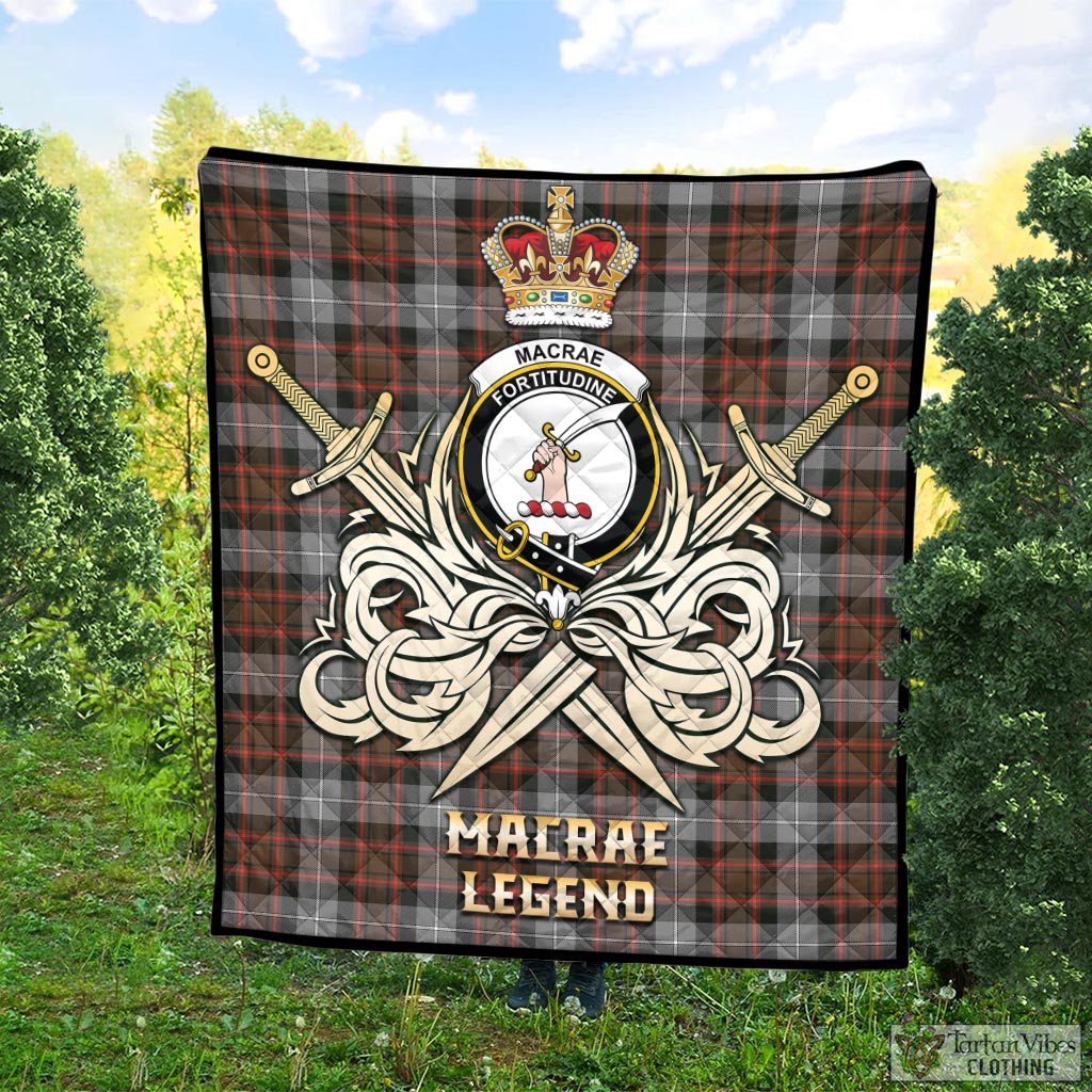 Tartan Vibes Clothing MacRae Hunting Weathered Tartan Quilt with Clan Crest and the Golden Sword of Courageous Legacy