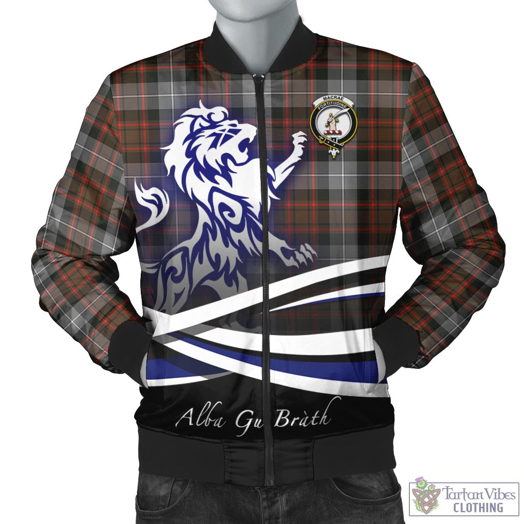 Tartan Vibes Clothing MacRae Hunting Weathered Tartan Bomber Jacket with Alba Gu Brath Regal Lion Emblem