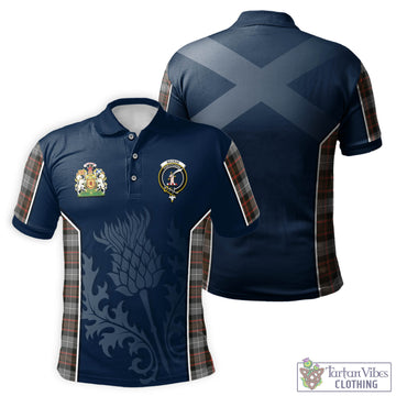 MacRae Hunting Weathered Tartan Men's Polo Shirt with Family Crest and Scottish Thistle Vibes Sport Style