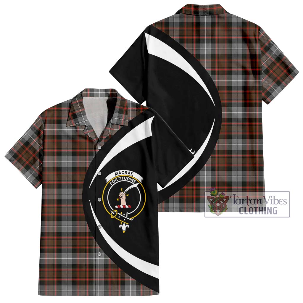 MacRae Hunting Weathered Tartan Short Sleeve Button Up with Family Crest Circle Style Kid - Tartan Vibes Clothing