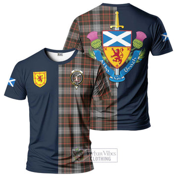 MacRae Hunting Weathered Tartan T-Shirt Alba with Scottish Lion Royal Arm Half Style