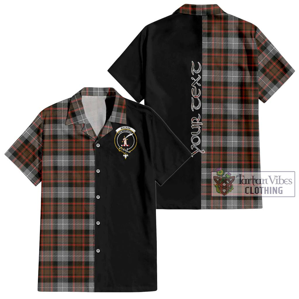 MacRae Hunting Weathered Tartan Short Sleeve Button Shirt with Family Crest and Half Of Me Style Kid - Tartanvibesclothing Shop