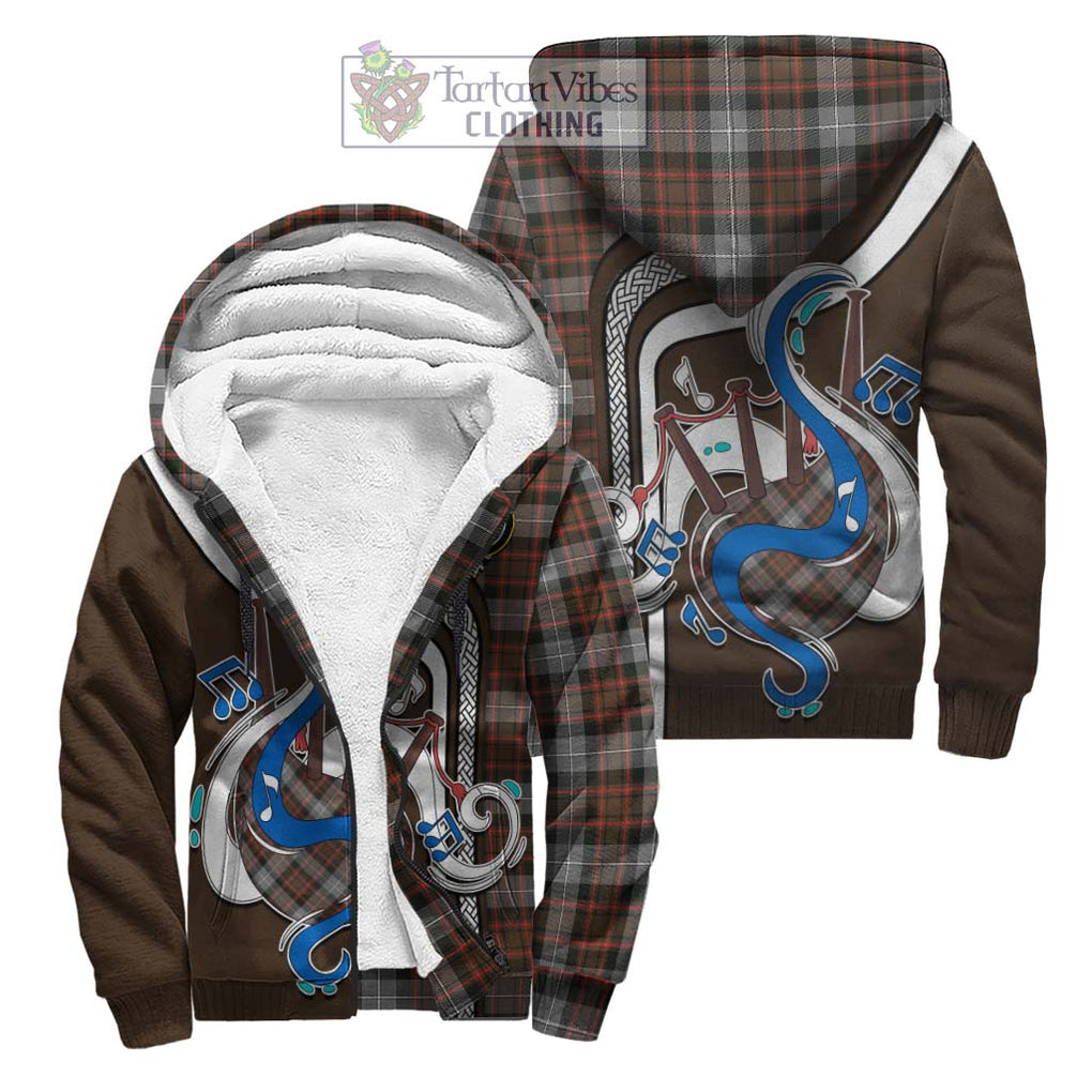 MacRae Hunting Weathered Tartan Sherpa Hoodie with Epic Bagpipe Style Unisex S - Tartanvibesclothing Shop