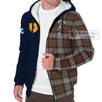 MacRae Hunting Weathered Tartan Sherpa Hoodie Alba with Scottish Lion Royal Arm Half Style