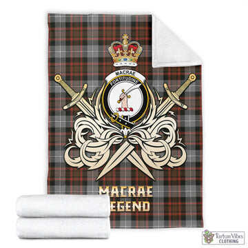 MacRae Hunting Weathered Tartan Blanket with Clan Crest and the Golden Sword of Courageous Legacy