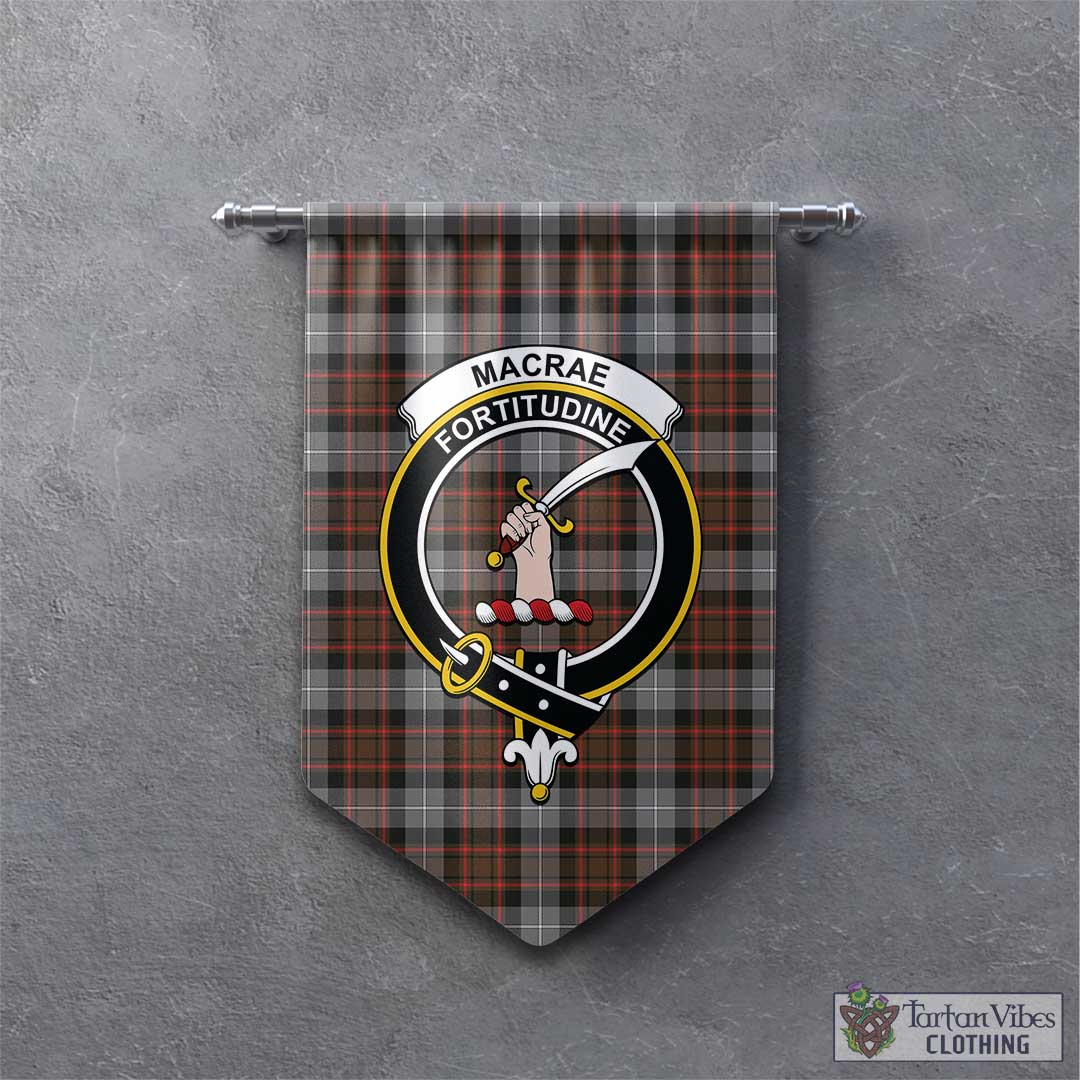 Tartan Vibes Clothing MacRae Hunting Weathered Tartan Gonfalon, Tartan Banner with Family Crest