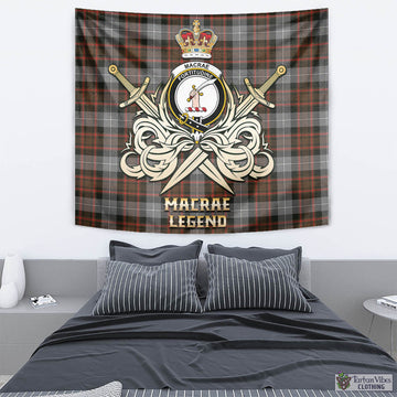 MacRae Hunting Weathered Tartan Tapestry with Clan Crest and the Golden Sword of Courageous Legacy