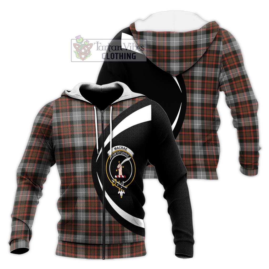 MacRae Hunting Weathered Tartan Knitted Hoodie with Family Crest Circle Style Unisex Knitted Zip Hoodie - Tartan Vibes Clothing