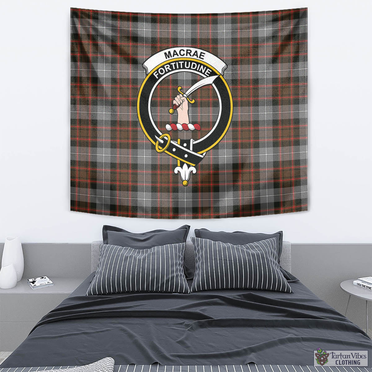 Tartan Vibes Clothing MacRae Hunting Weathered Tartan Tapestry Wall Hanging and Home Decor for Room with Family Crest