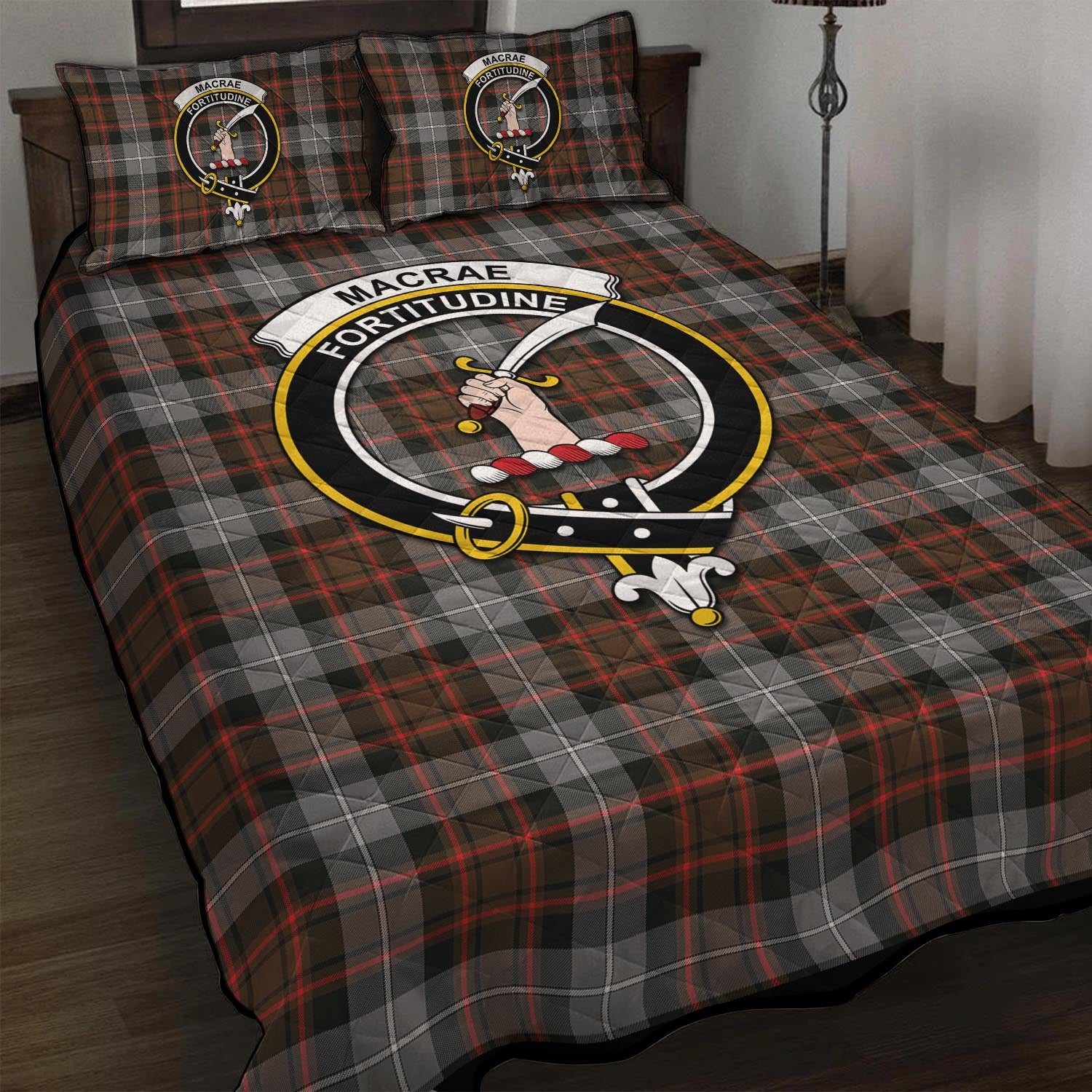 MacRae Hunting Weathered Tartan Quilt Bed Set with Family Crest - Tartan Vibes Clothing