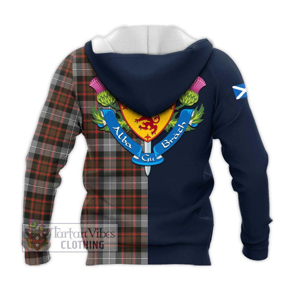 Tartan Vibes Clothing MacRae Hunting Weathered Tartan Knitted Hoodie with Scottish Lion Royal Arm Half Style