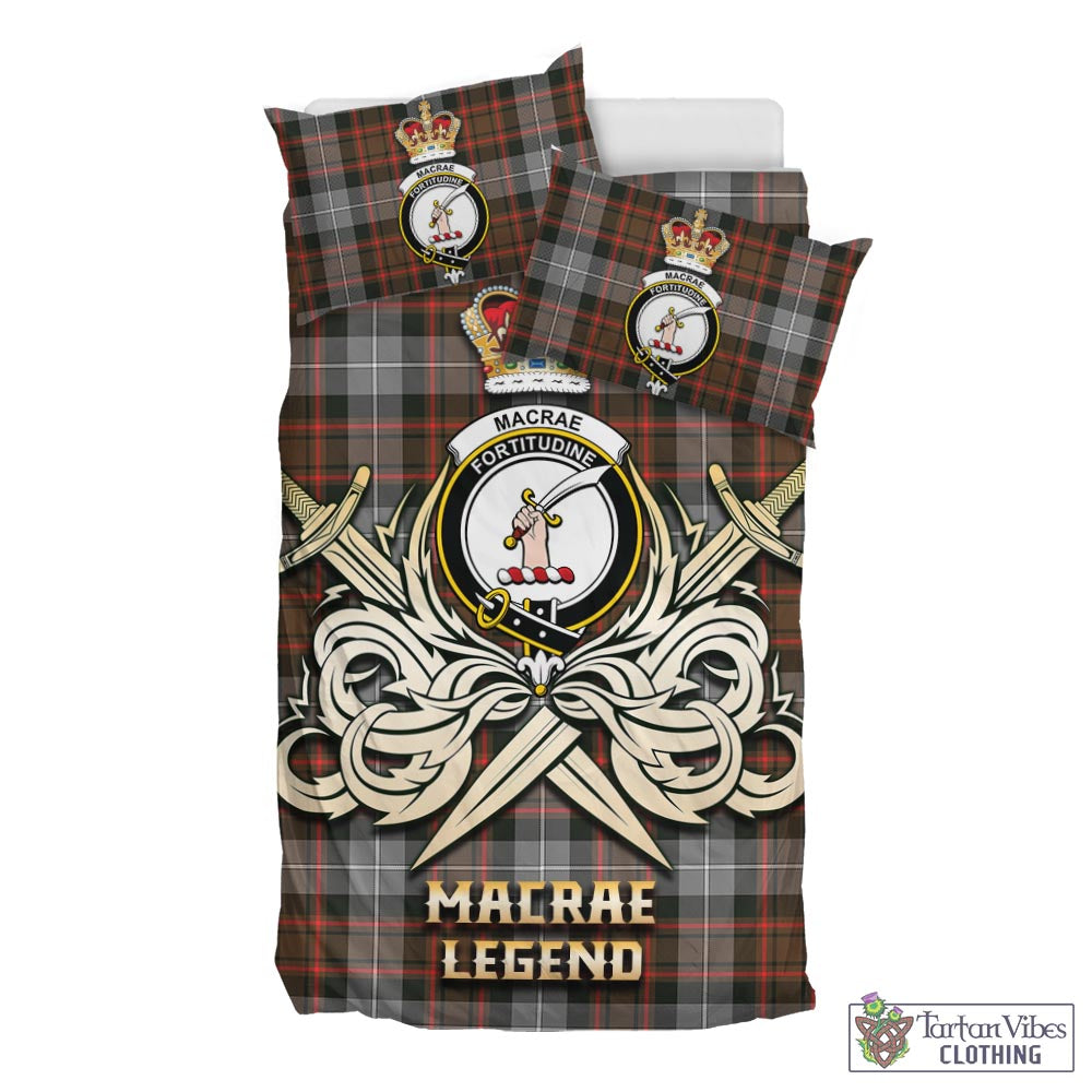 Tartan Vibes Clothing MacRae Hunting Weathered Tartan Bedding Set with Clan Crest and the Golden Sword of Courageous Legacy