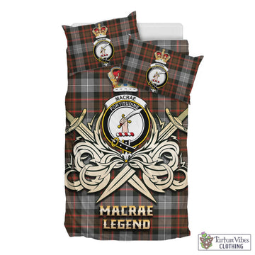 MacRae Hunting Weathered Tartan Bedding Set with Clan Crest and the Golden Sword of Courageous Legacy