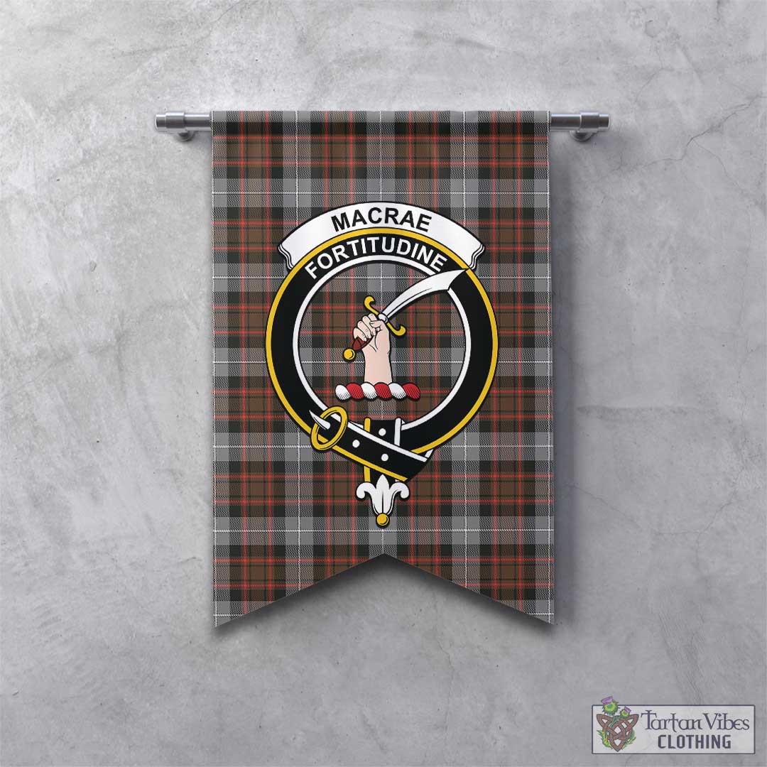 Tartan Vibes Clothing MacRae Hunting Weathered Tartan Gonfalon, Tartan Banner with Family Crest