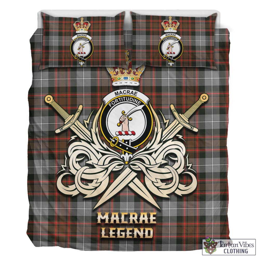 Tartan Vibes Clothing MacRae Hunting Weathered Tartan Bedding Set with Clan Crest and the Golden Sword of Courageous Legacy