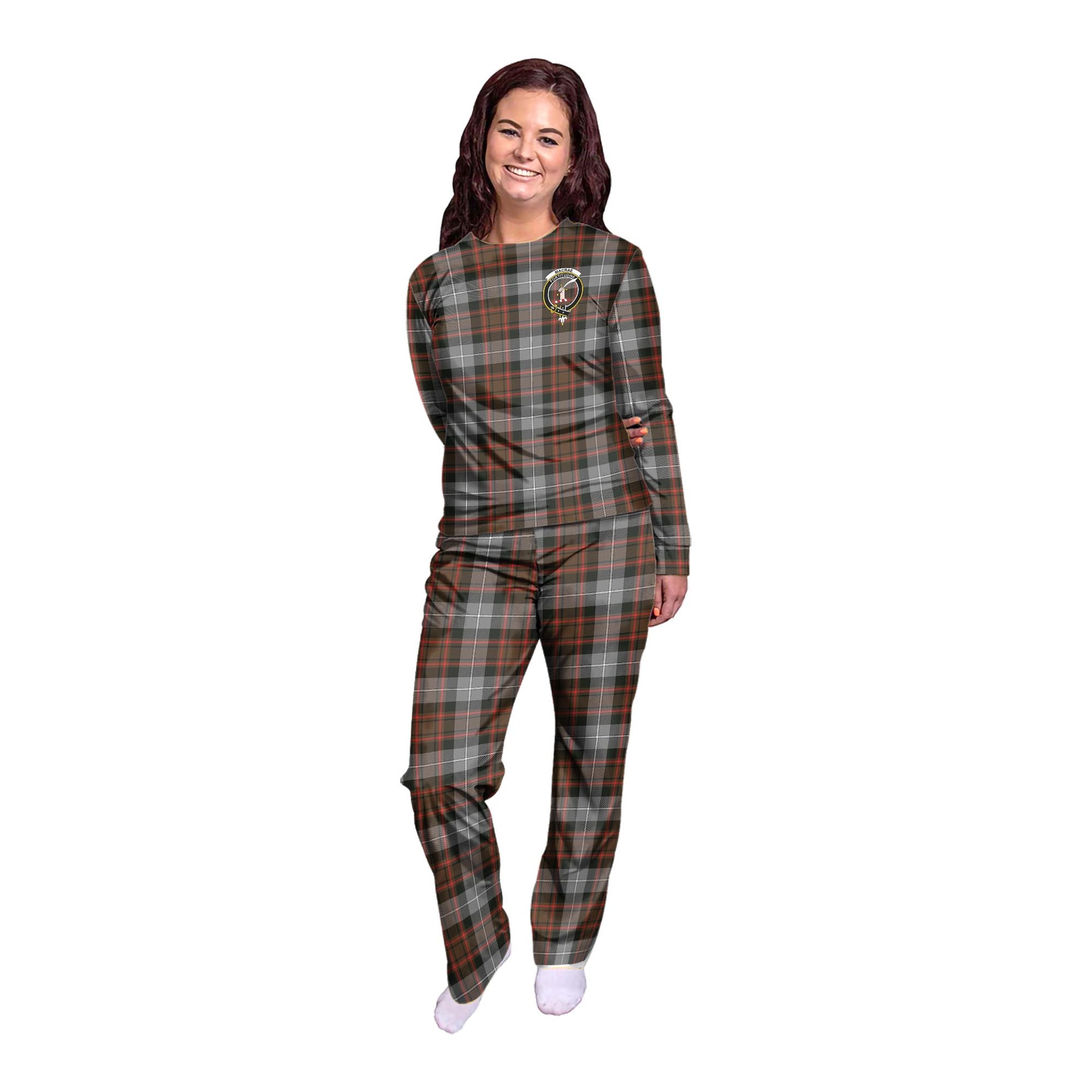 MacRae Hunting Weathered Tartan Pajamas Family Set with Family Crest - Tartanvibesclothing