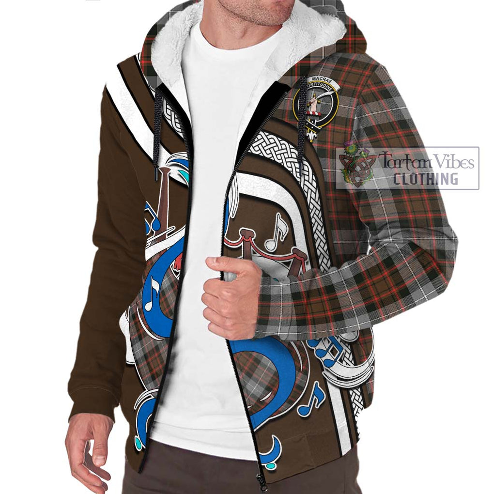 MacRae Hunting Weathered Tartan Sherpa Hoodie with Epic Bagpipe Style Unisex - Tartanvibesclothing Shop