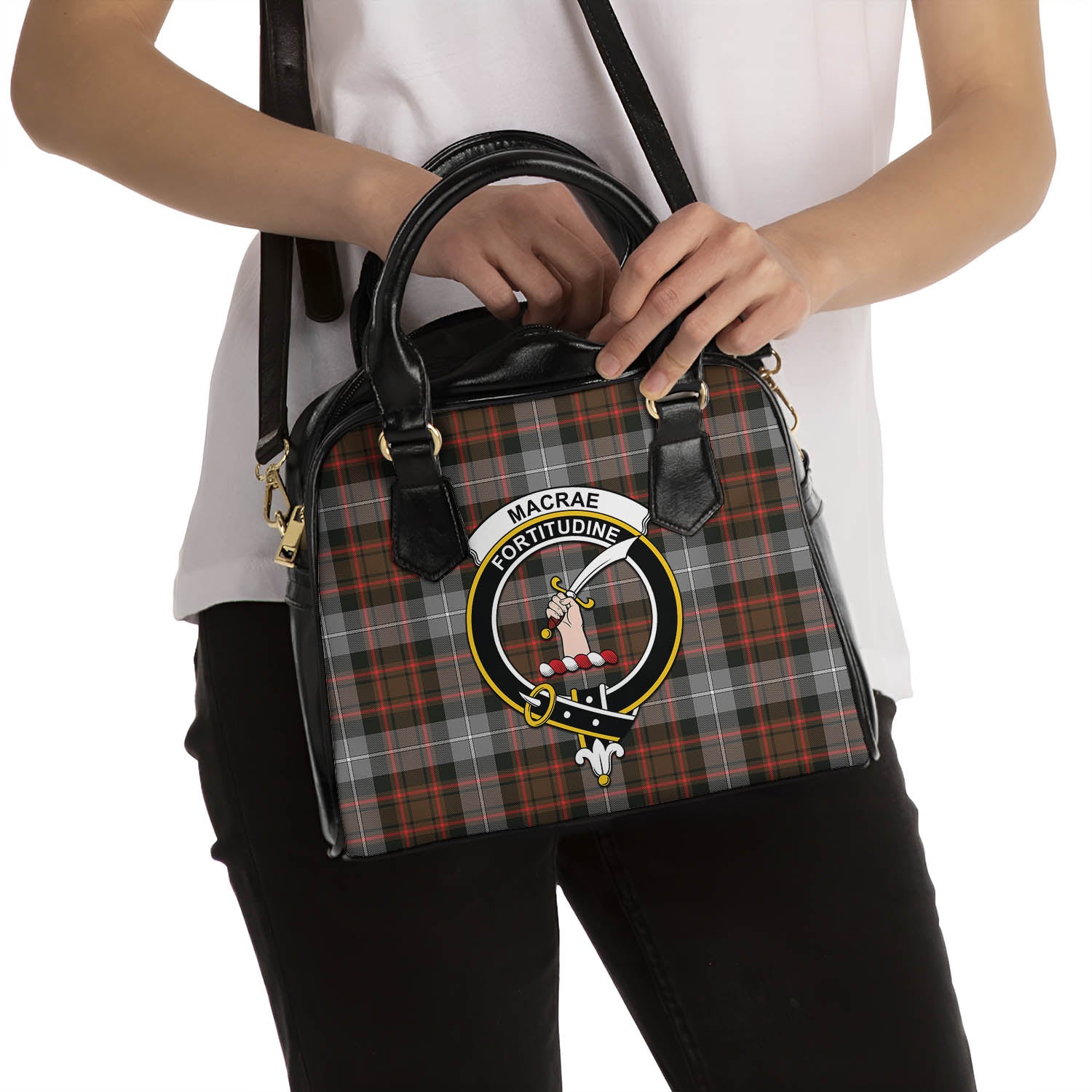 MacRae Hunting Weathered Tartan Shoulder Handbags with Family Crest - Tartanvibesclothing