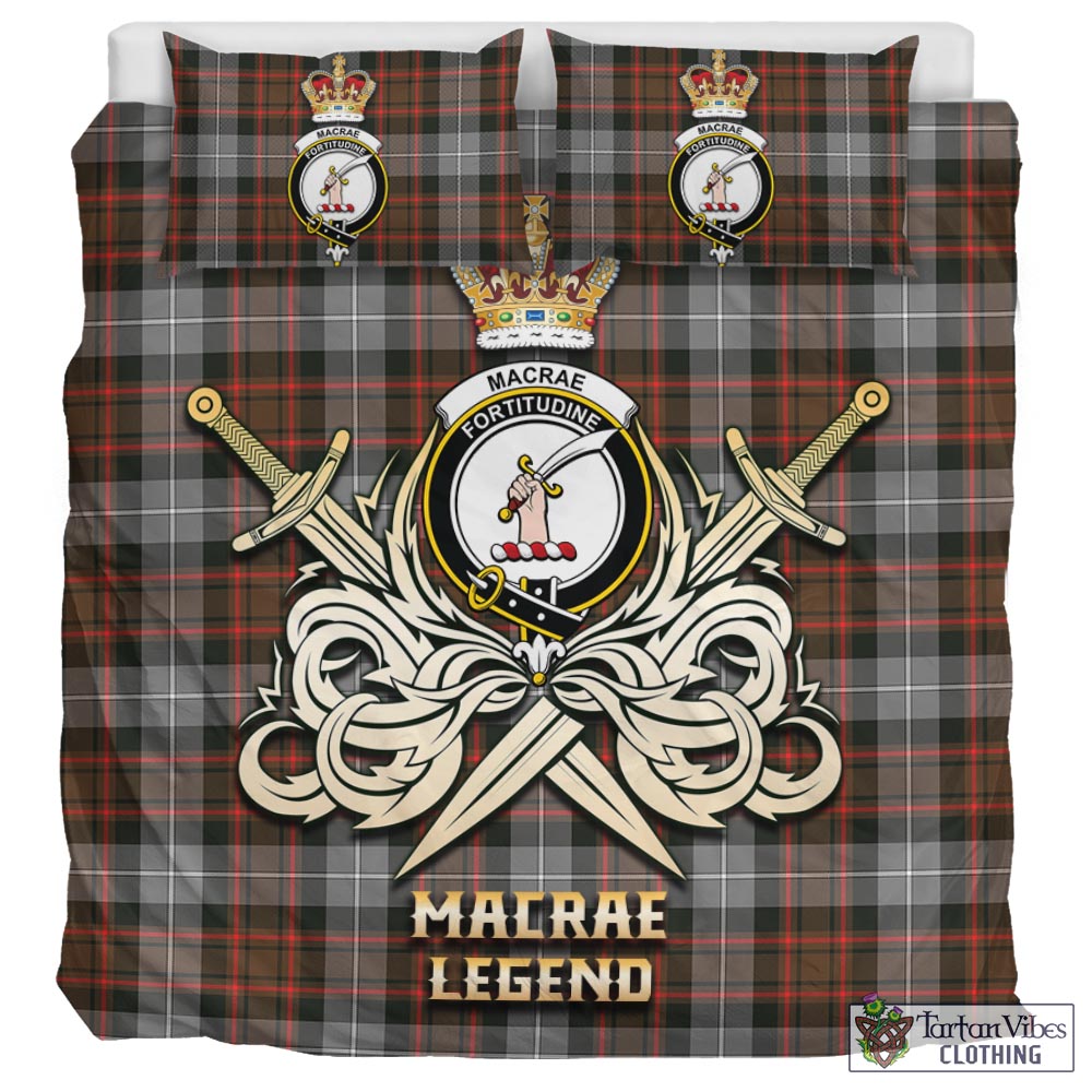 Tartan Vibes Clothing MacRae Hunting Weathered Tartan Bedding Set with Clan Crest and the Golden Sword of Courageous Legacy