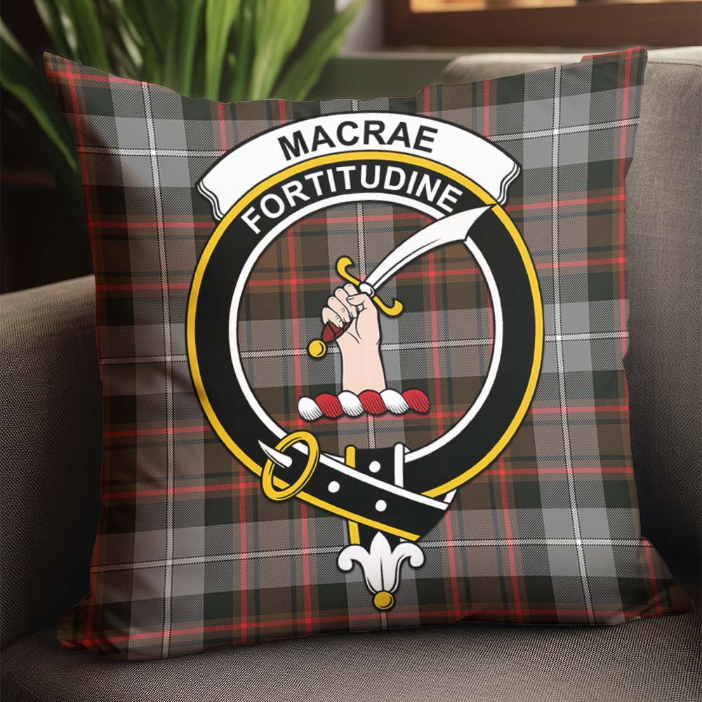 MacRae Hunting Weathered Tartan Pillow Cover with Family Crest - Tartanvibesclothing