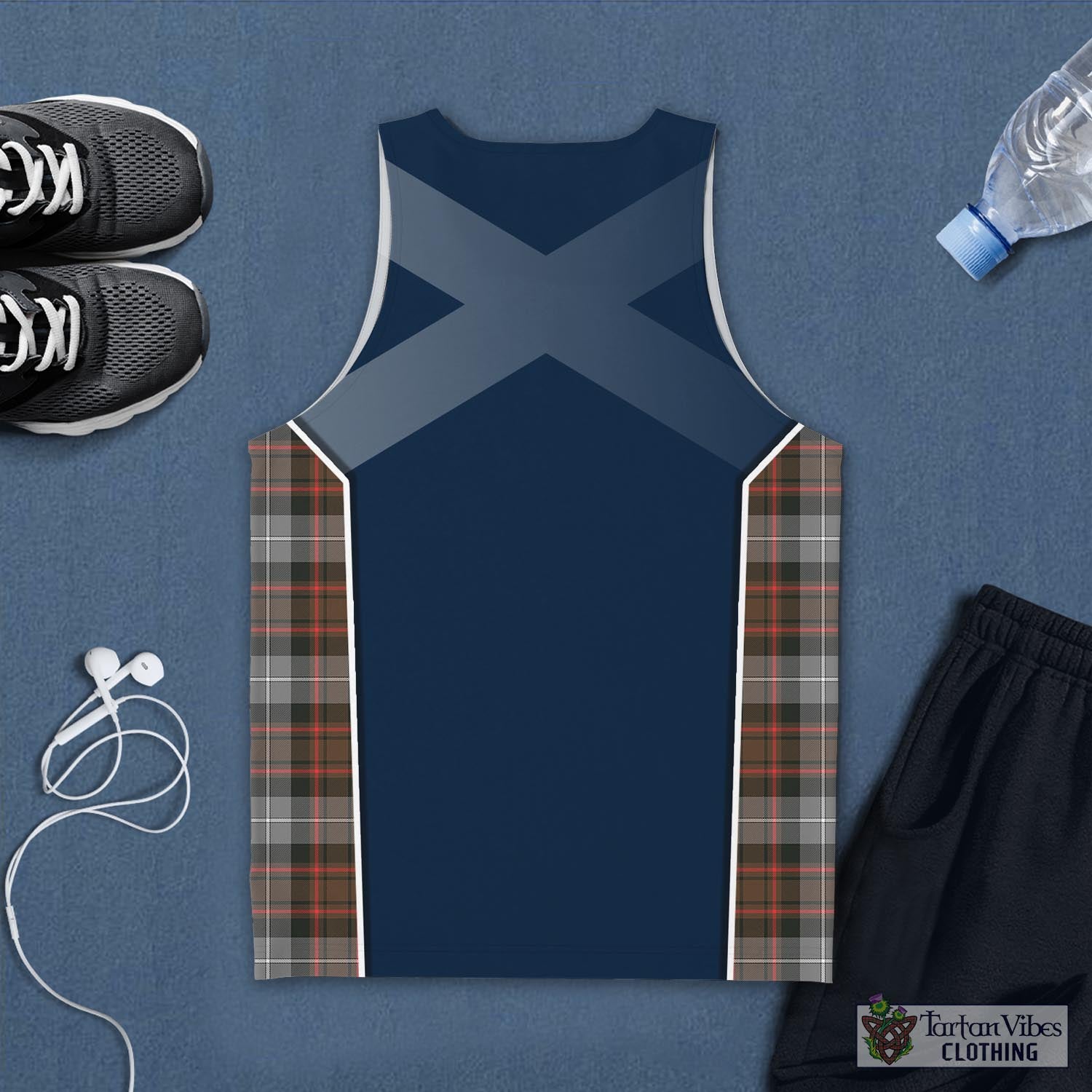 Tartan Vibes Clothing MacRae Hunting Weathered Tartan Men's Tanks Top with Family Crest and Scottish Thistle Vibes Sport Style