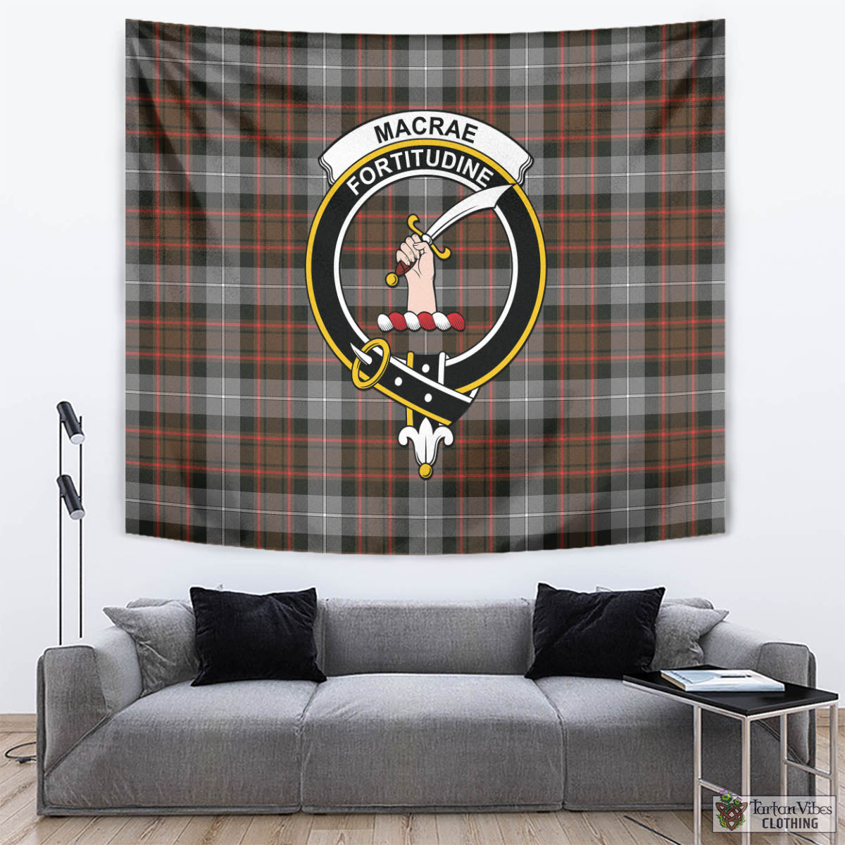 Tartan Vibes Clothing MacRae Hunting Weathered Tartan Tapestry Wall Hanging and Home Decor for Room with Family Crest