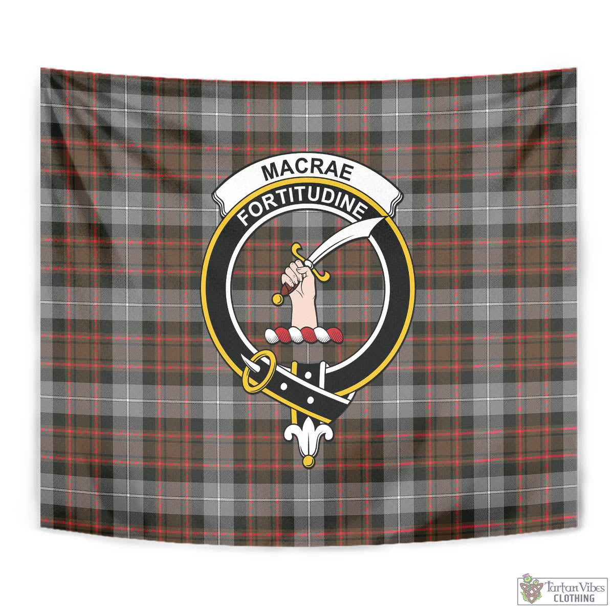 Tartan Vibes Clothing MacRae Hunting Weathered Tartan Tapestry Wall Hanging and Home Decor for Room with Family Crest