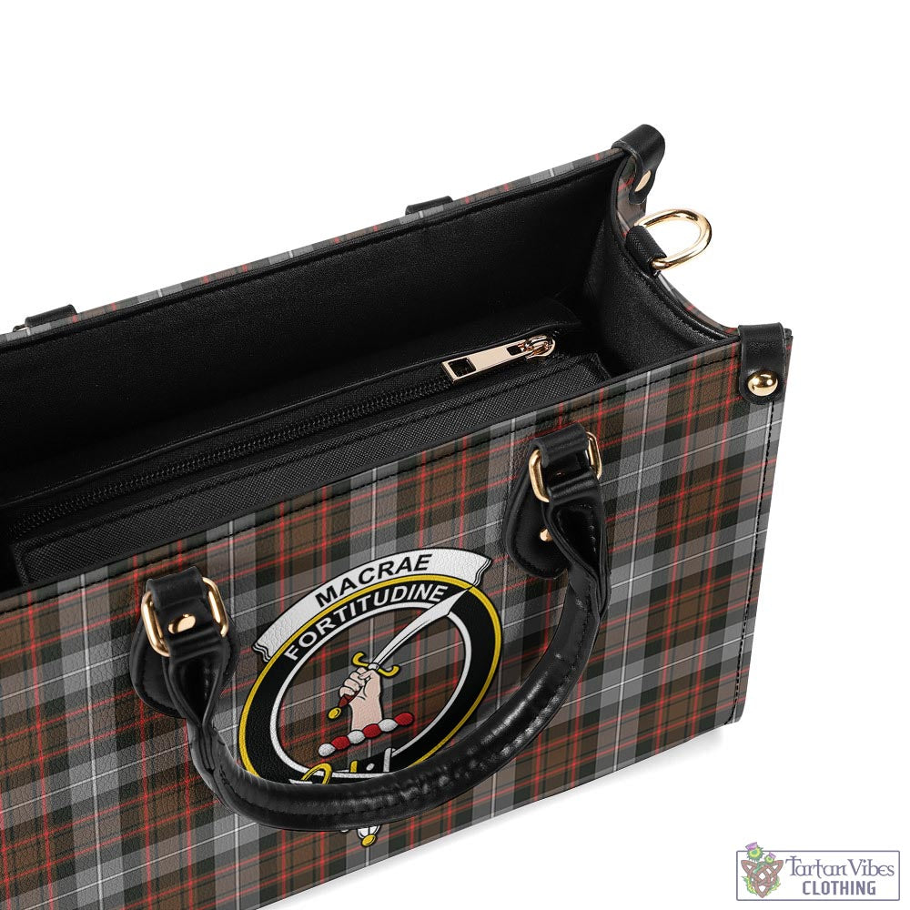 Tartan Vibes Clothing MacRae Hunting Weathered Tartan Luxury Leather Handbags with Family Crest