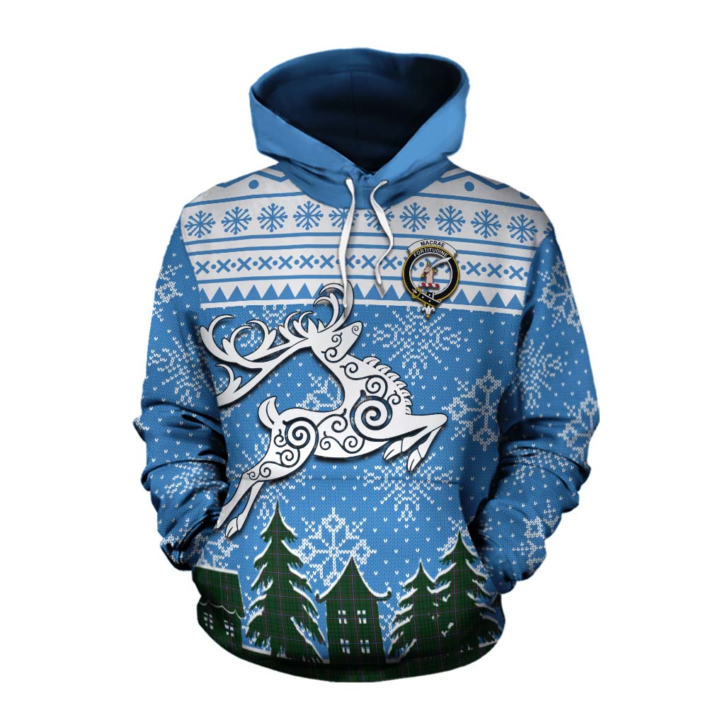 Tartan Vibes Clothing MacRae (McRae) Clan Christmas Cotton Hoodie Celtic Reindeer Style