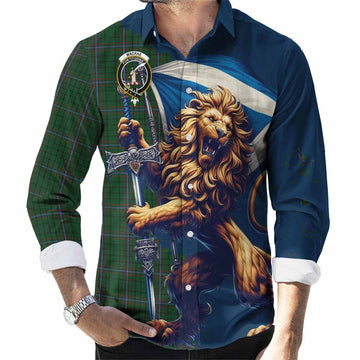 MacRae (McRae) Tartan Family Crest Long Sleeve Button Shirt with Scottish Majestic Lion