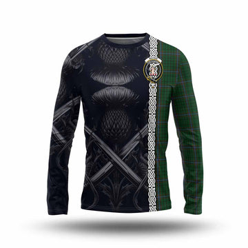 MacRae (McRae) Tartan Long Sleeve T-Shirt with Family Crest Cross Sword Thistle Celtic Vibes