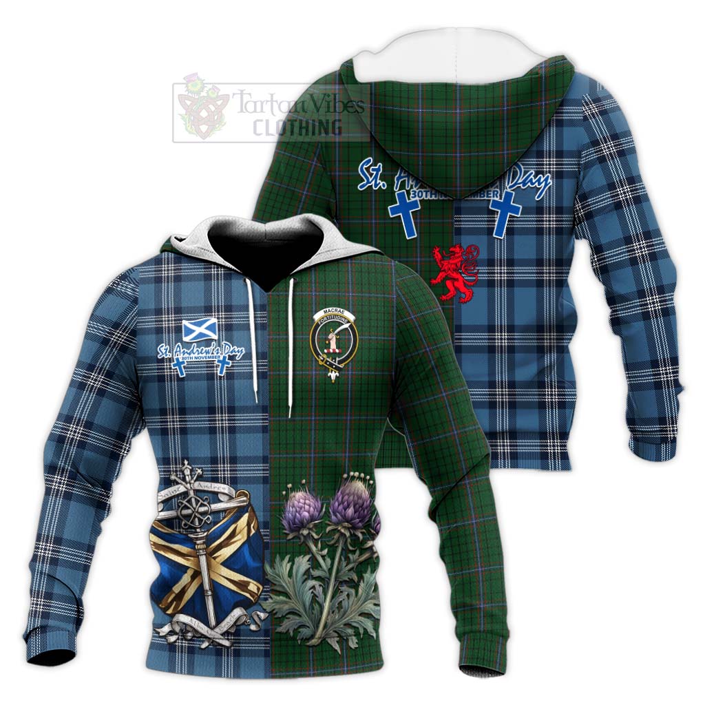 Tartan Vibes Clothing MacRae (McRae) Tartan Knitted Hoodie Happy St. Andrew's Day Half Tartan Style