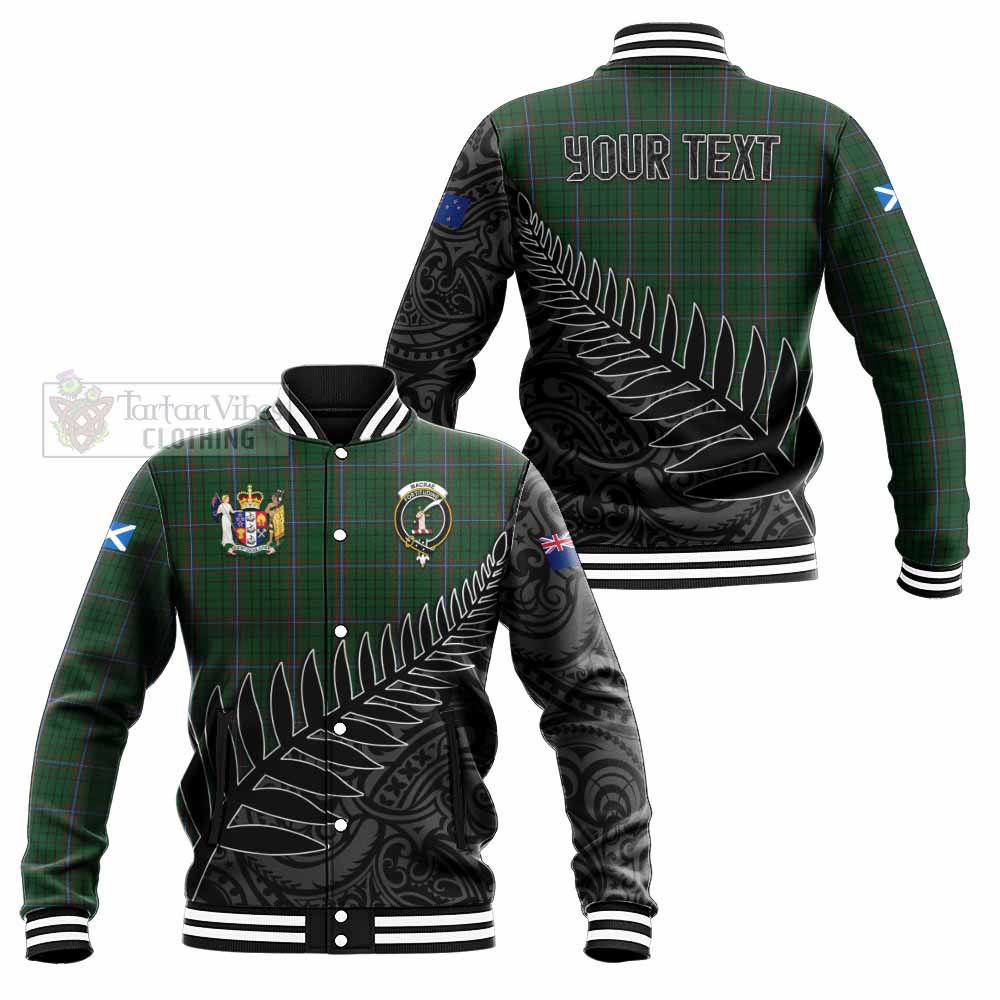 Tartan Vibes Clothing MacRae (McRae) Crest Tartan Baseball Jacket with New Zealand Silver Fern Half Style