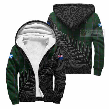 MacRae (McRae) Crest Tartan Sherpa Hoodie with New Zealand Silver Fern Half Style