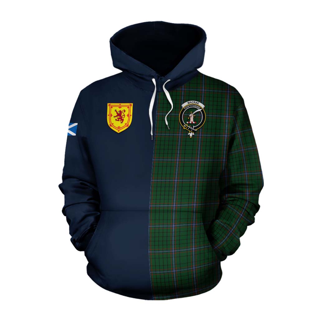 Tartan Vibes Clothing MacRae (McRae) Tartan Cotton Hoodie Alba with Scottish Lion Royal Arm Half Style