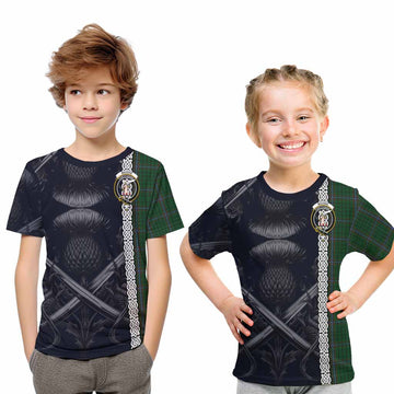 MacRae (McRae) Tartan Kid T-Shirt with Family Crest Cross Sword Thistle Celtic Vibes