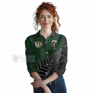 MacRae (McRae) Crest Tartan Women's Casual Shirt with New Zealand Silver Fern Half Style