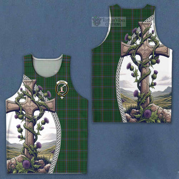 MacRae (McRae) Tartan Men's Tank Top with Family Crest and St. Andrew's Cross Accented by Thistle Vines