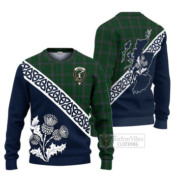 MacRae (McRae) Tartan Ugly Sweater Featuring Thistle and Scotland Map