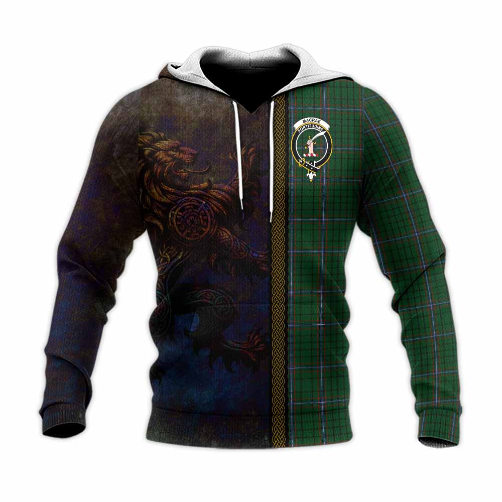 MacRae (McRae) Tartan Family Crest Knitted Hoodie Alba Gu Brath Be Brave Lion Ancient Style Unisex Knitted Pullover Hoodie - Tartan Vibes Clothing