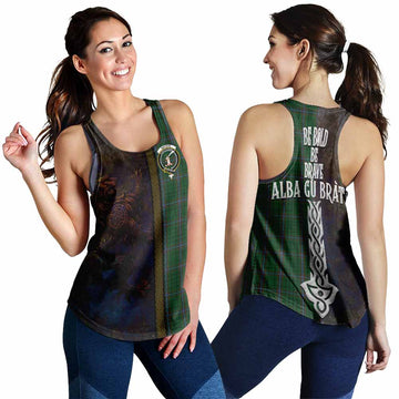 MacRae (McRae) Tartan Family Crest Women's Racerback Tanks Alba Gu Brath Be Brave Lion Ancient Style