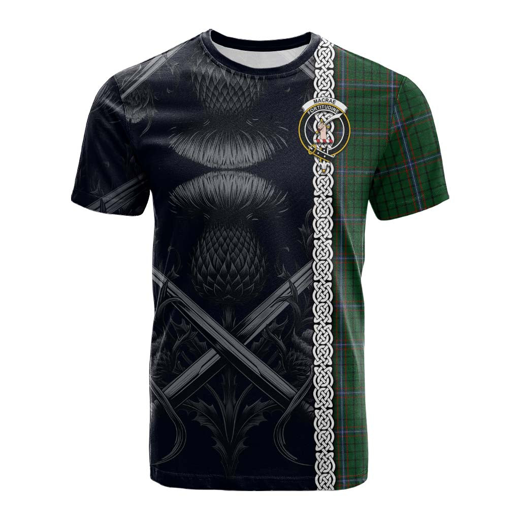 MacRae (McRae) Tartan Cotton T-shirt with Family Crest Cross Sword Thistle Celtic Vibes Kid's Shirt - Tartan Vibes Clothing