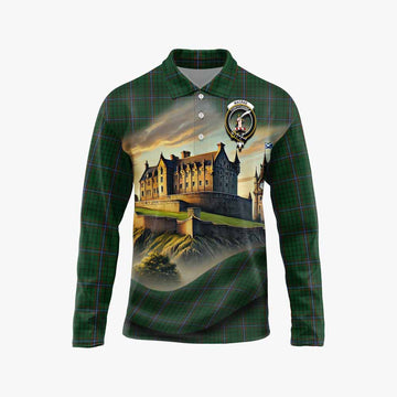 MacRae (McRae) Tartan Family Crest Long Sleeve Polo Shirt with Scottish Ancient Castle Style Unisex - Tartan Vibes Clothing