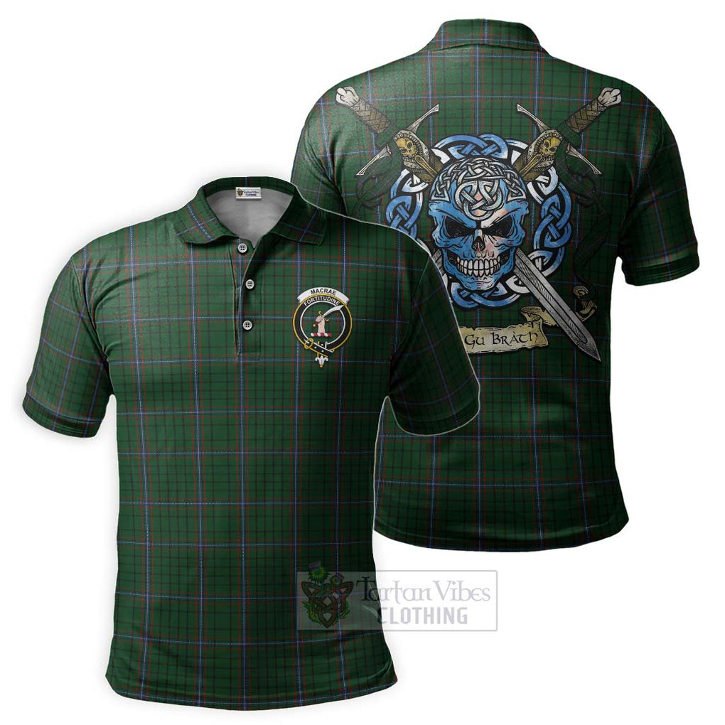 Tartan Vibes Clothing MacRae (McRae) Tartan Polo Shirt with Family Crest Celtic Skull Style