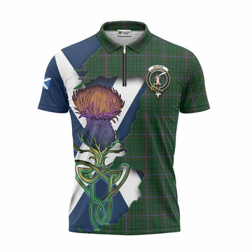 MacRae (McRae) Tartan Family Crest Zipper Polo Shirt Scottish Thistle Celtic Inspired Unisex - Tartan Vibes Clothing