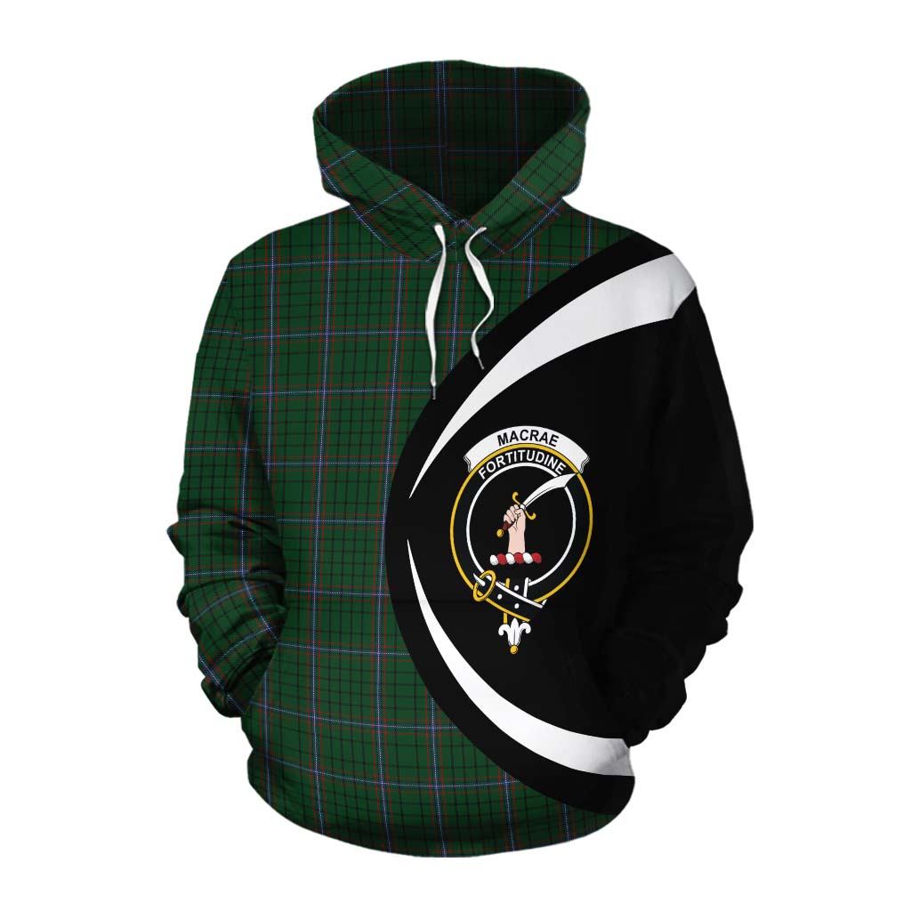 Tartan Vibes Clothing MacRae (McRae) Tartan Cotton Hoodie with Family Crest Circle Style