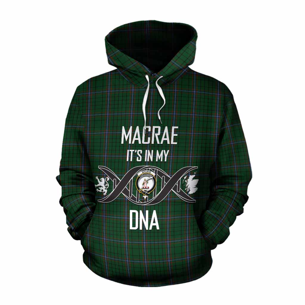 Tartan Vibes Clothing MacRae (McRae) Tartan Cotton Hoodie with Family Crest DNA In Me Style