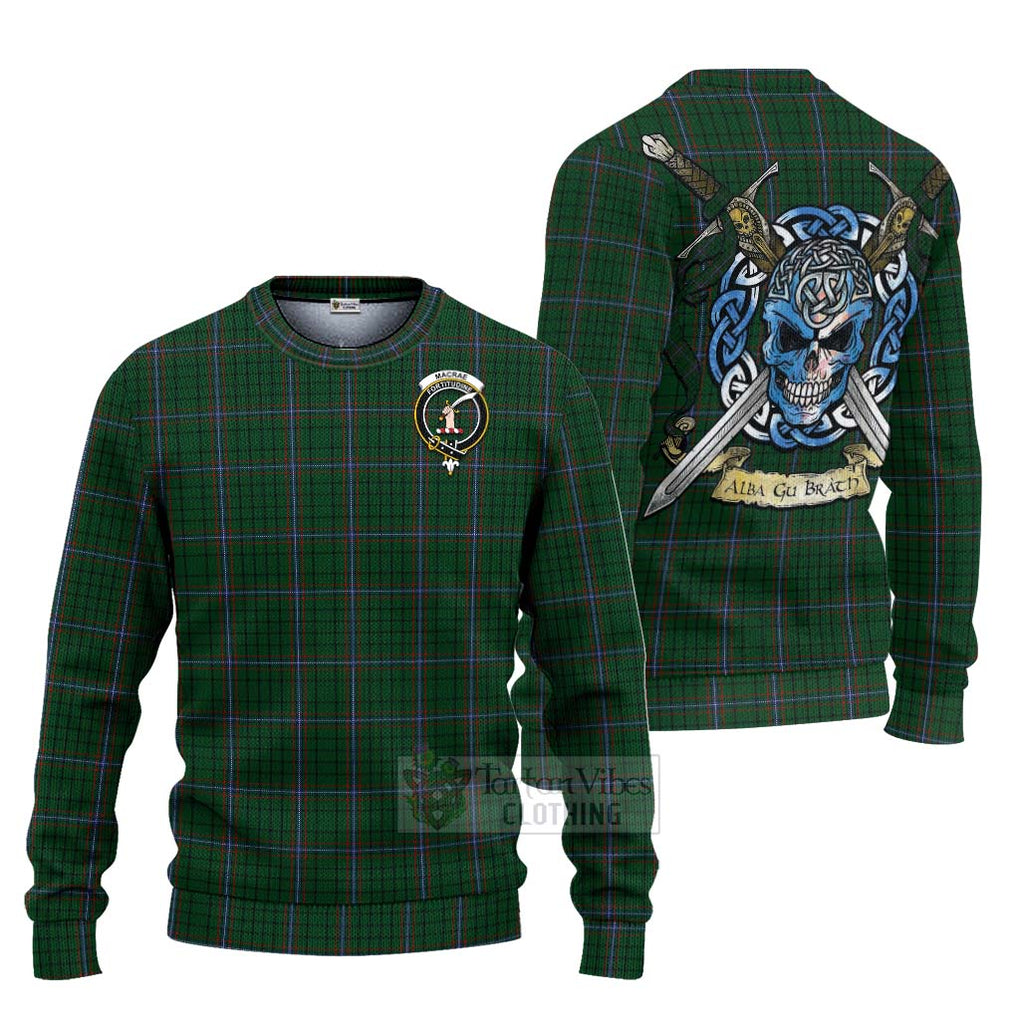 Tartan Vibes Clothing MacRae (McRae) Tartan Knitted Sweater with Family Crest Celtic Skull Style