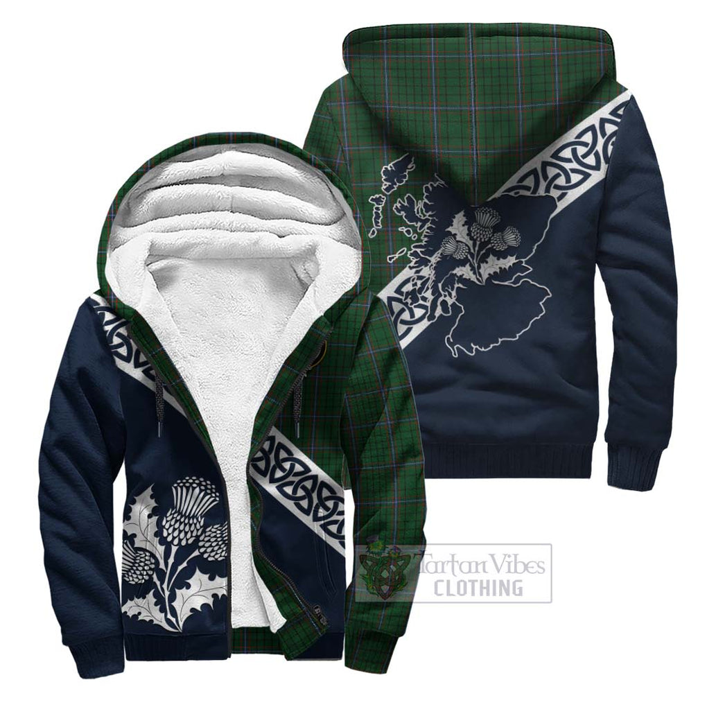 Tartan Vibes Clothing MacRae (McRae) Tartan Sherpa Hoodie Featuring Thistle and Scotland Map