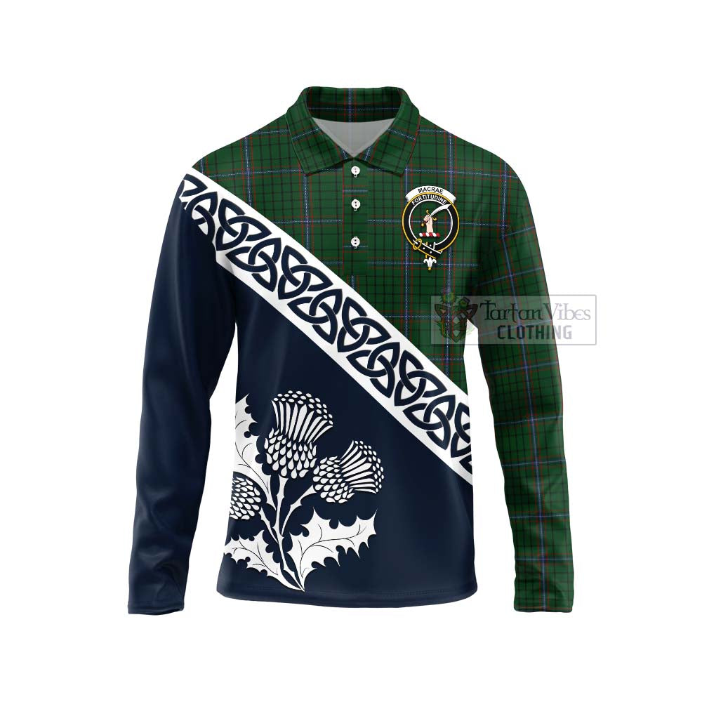 Tartan Vibes Clothing MacRae (McRae) Tartan Long Sleeve Polo Shirt Featuring Thistle and Scotland Map